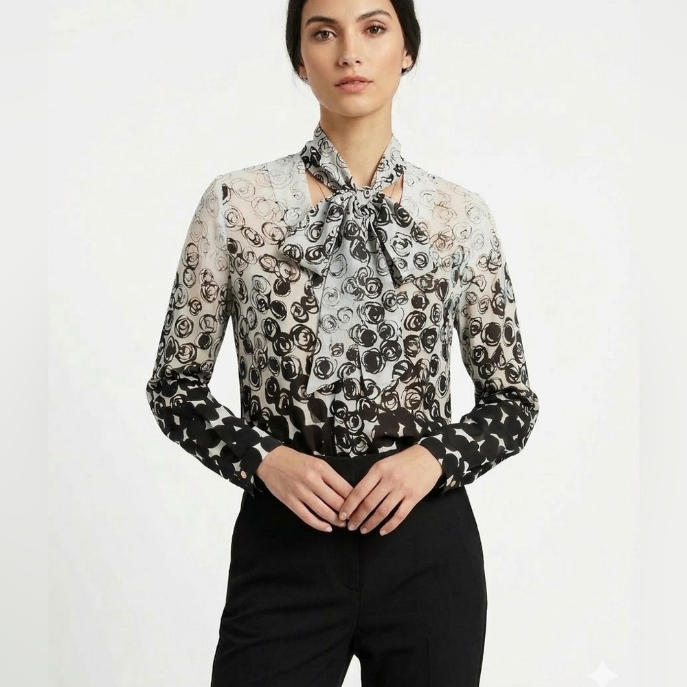 Elegant Black and White Women's Blouse with Bow